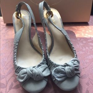 Prada Grey Leather Twist Kitten Heels